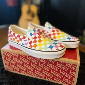 Vans Rainbow checkerboard slip on